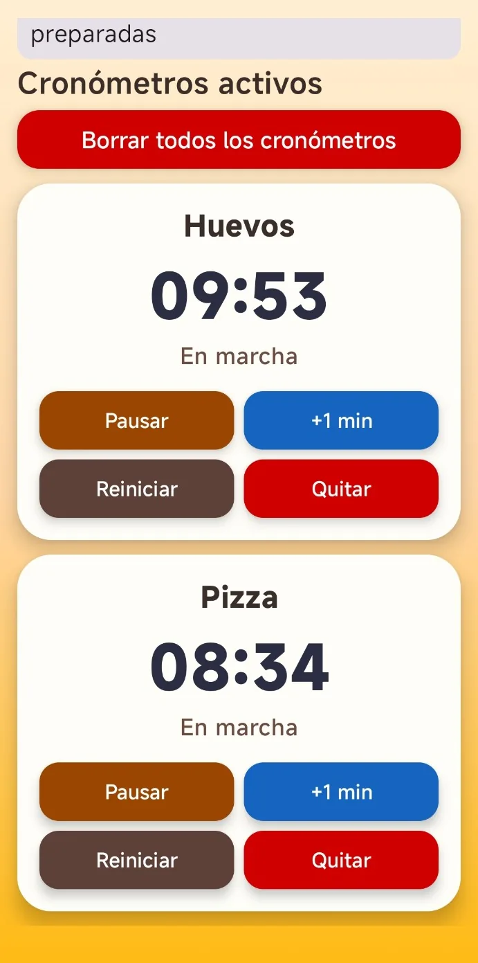 Captura real de Cocina a Punto: Varios cronómetros a la vez