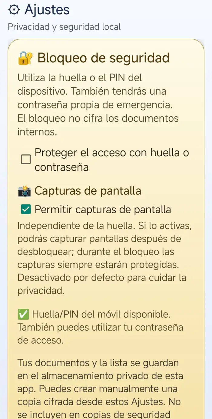 Pantalla principal con escáner, foto manual y seis carpetas